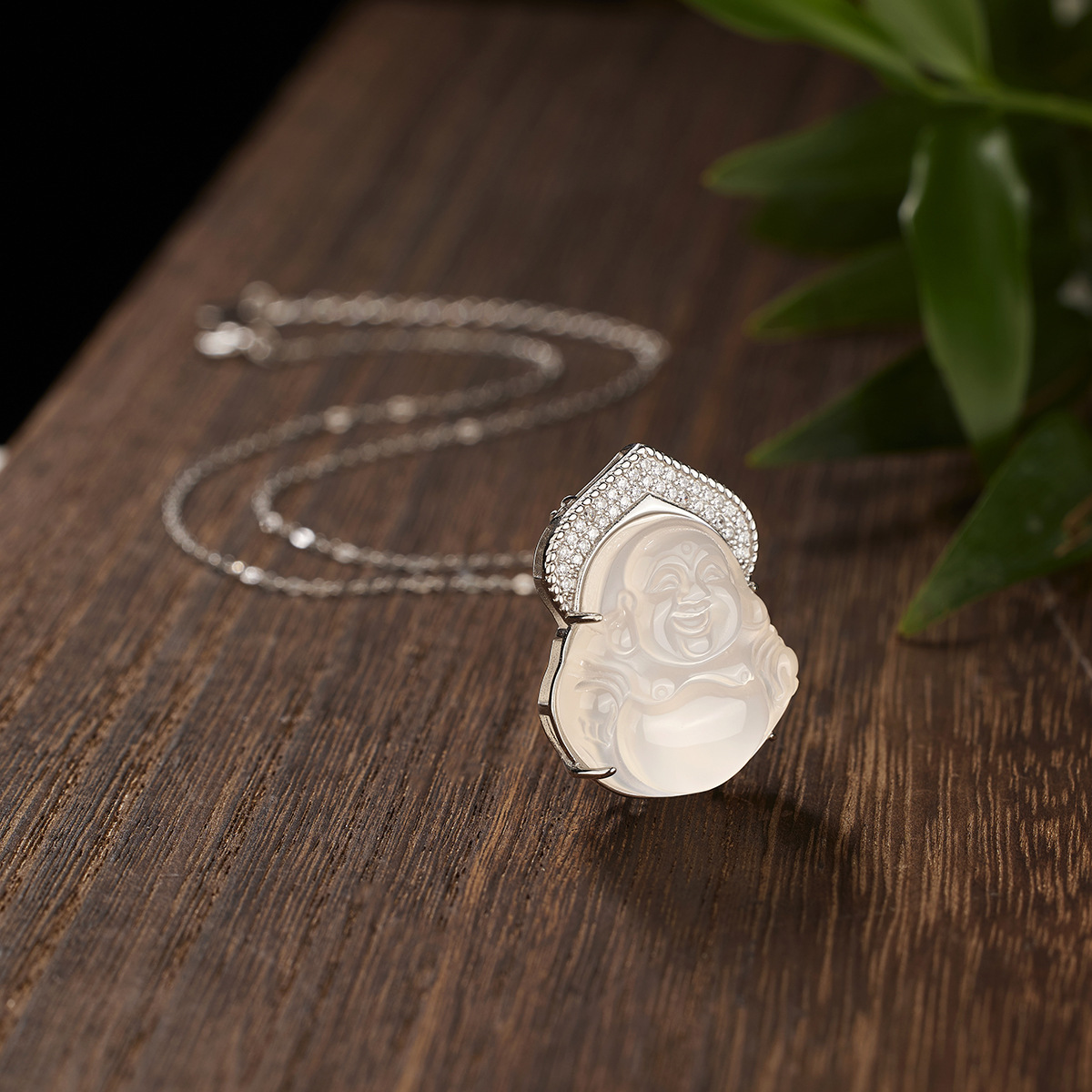 S925 Silver Buddha God Gold Medal Necklace with diamond-encrusted white ice chalcedard, large-bellied Buddha Necklace, Maitreya Buddha Pendant, New Chinese-style jewelry for women details Picture