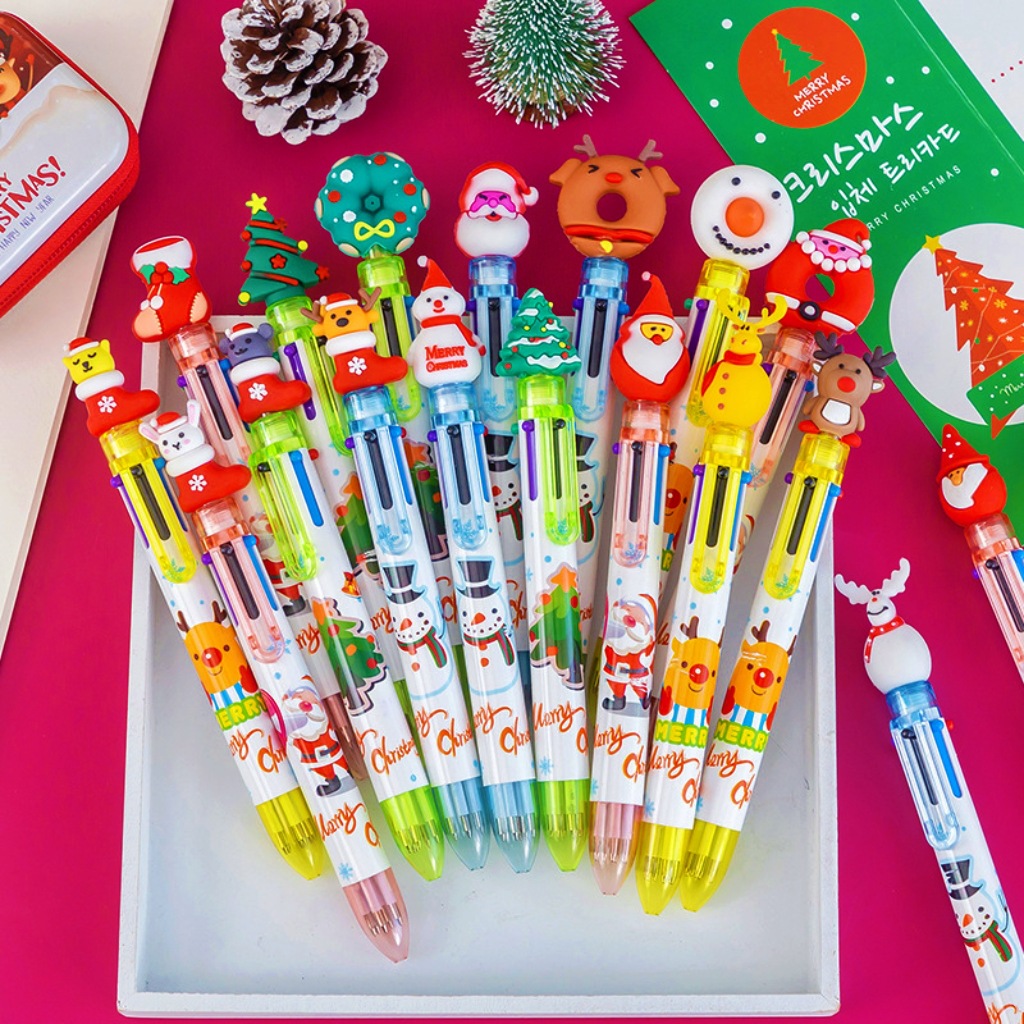 Christmas festival gifts: Six-color pens, Christmas pens, Christmas tree, reindeer, cute cartoon, colorful press ballpoint pens details Picture