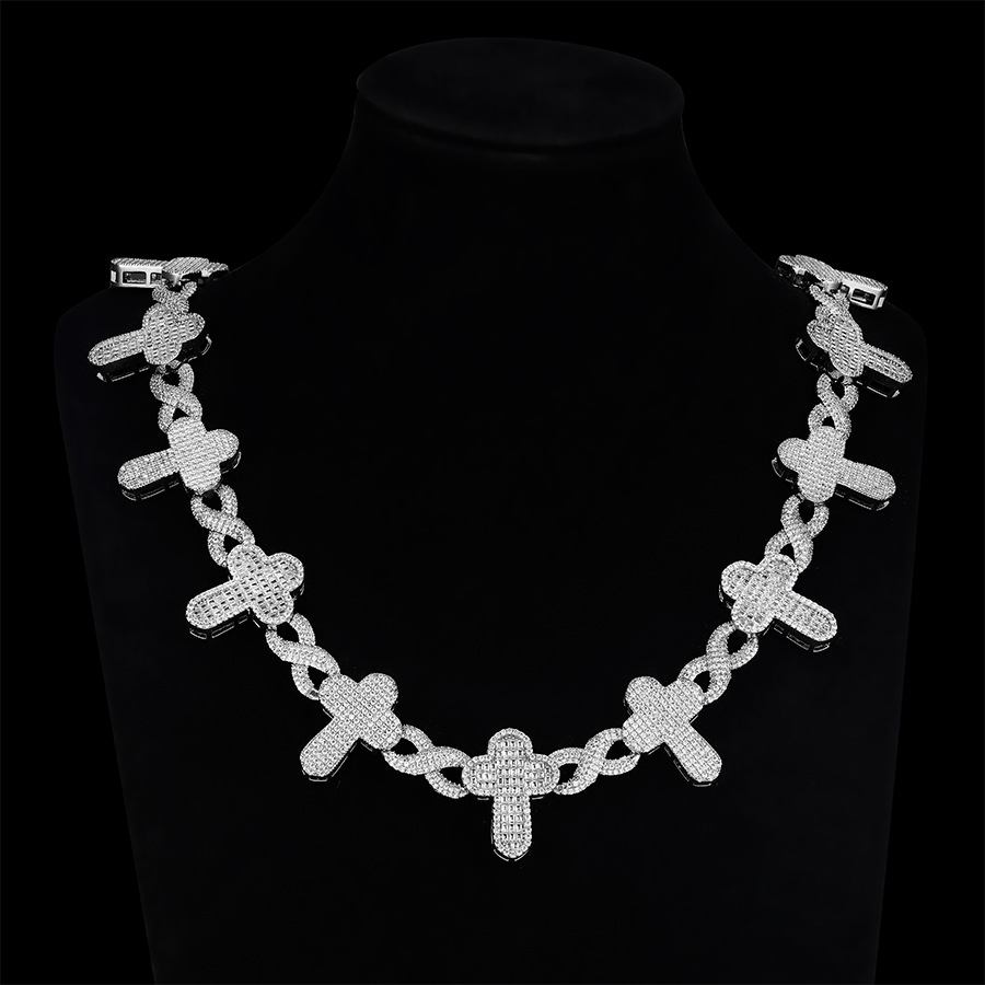 跨境个性男士嘻哈项链无限十字架古巴链定制925银满镶莫桑吊坠