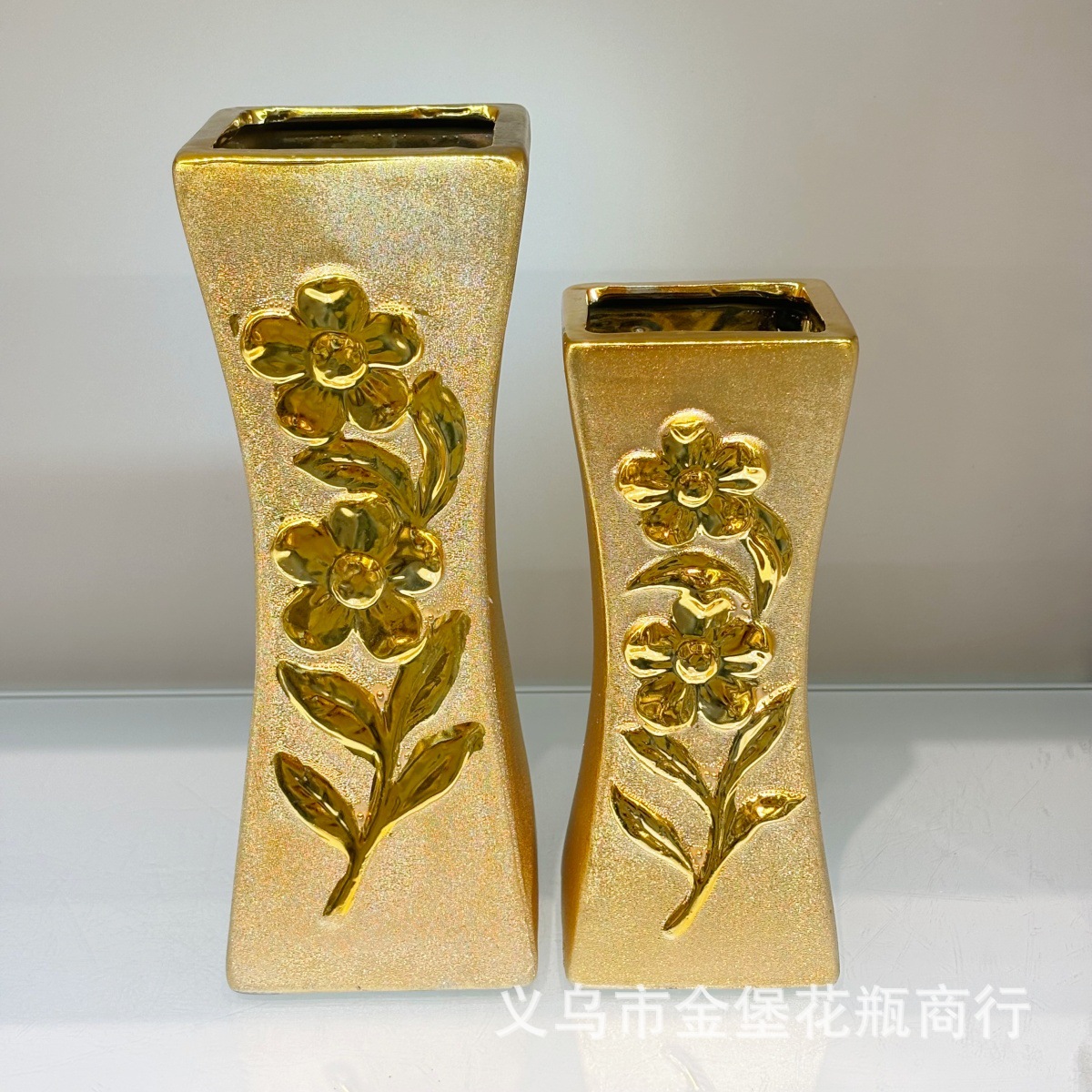 25CM寺庙拜佛集福插花瓶黄金色银色心诚宗教佛具陶瓷摆设摆件产品图