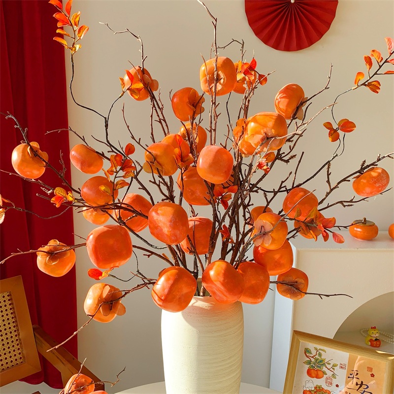 7 artificial persimmon fruits, "May everything go well" flower arrangement ornaments, high-end New Year flower bouquets, living room decoration for the New Year details Picture