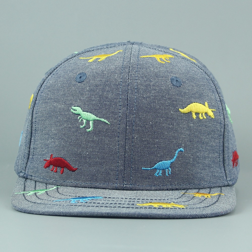 Spring and summer sun protection and shading children's hats, solid-colored skin-friendly cotton flat tongue hats, cute dinosaur embroidered flower hip-hop hats