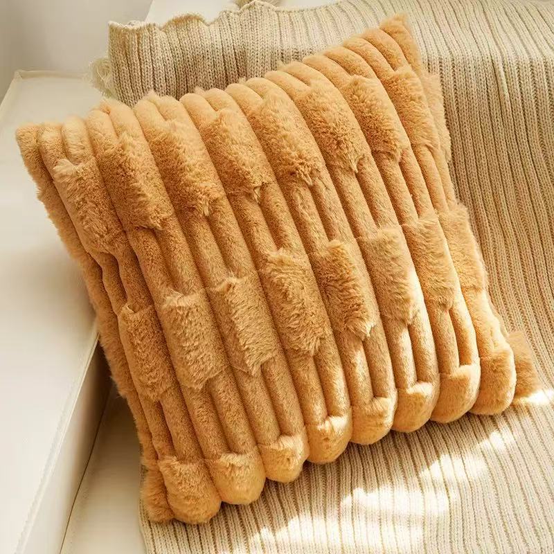 Ins-style Nordic imitation rabbit fur bamboo joint texture pillowcase sofa, living room cushion, home decoration soft furnishings, decorative pillow Application Scenario