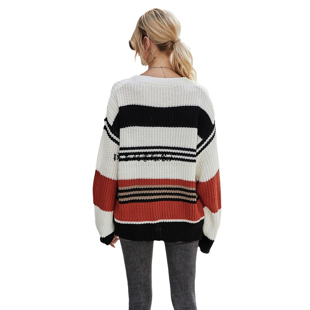 Wholesale of new Amazon women's loose pullover, thick knitted sweater and striped sweater for spring 2025 Item Picture
