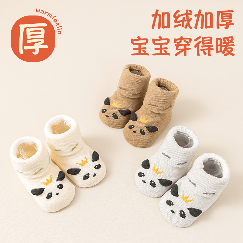 Baby socks, thickened and warm for autumn and winter, floor socks for babies, 0-1 year old, loop cartoon mid-calf socks for infants and toddlers, new birth socks Specification image