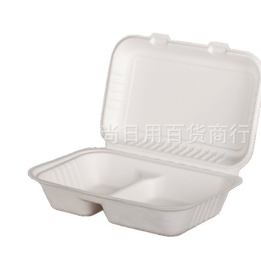 一次性餐盒纸碗甘蔗渣可降解加厚餐具碗汉堡纸浆盒水果圆盘沙拉碗白底实物图