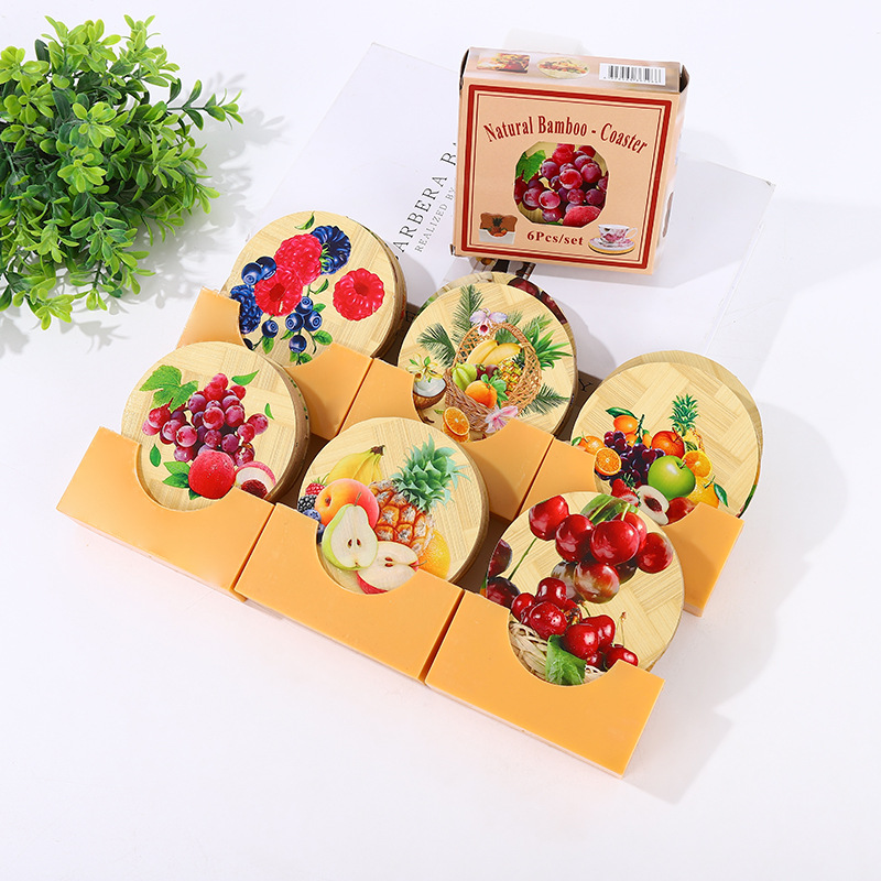 Factory direct supply of household table MATS, creative hotel coasters, placemats, thickened wooden printed bowl MATS details Picture