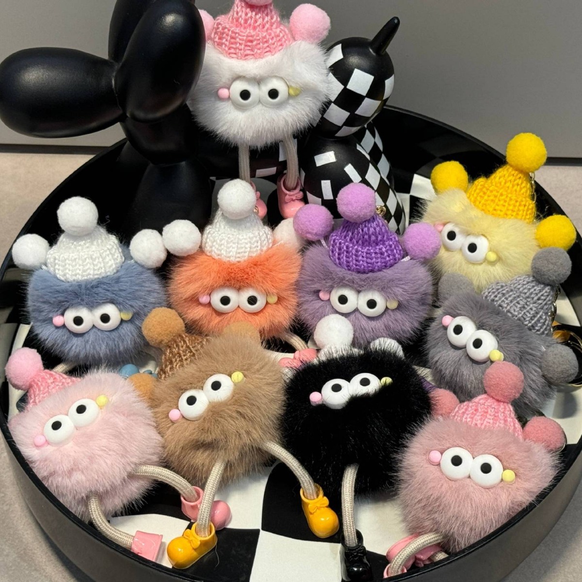 原创精品可爱毛线帽小煤球钥匙扣挂件包包汽车挂饰装饰网红毛绒绒