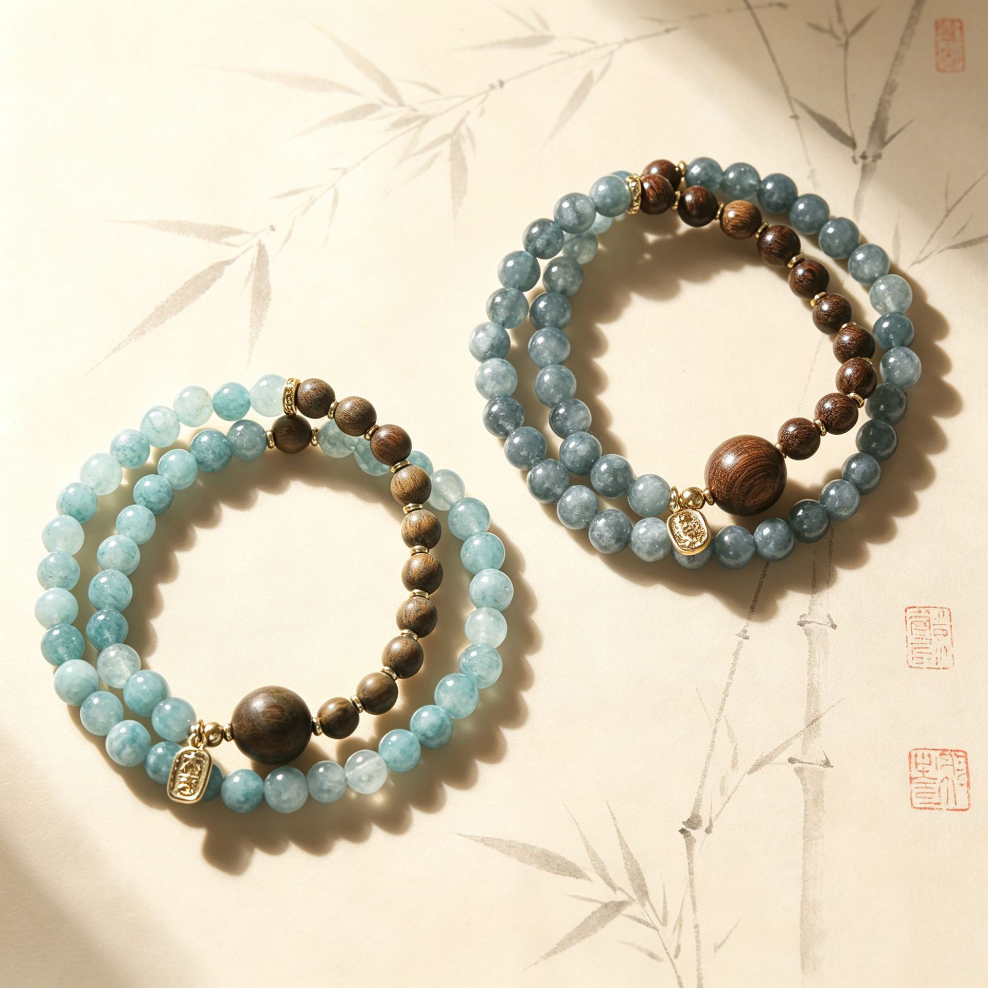 Natural verde sándalo calcedonia mano pincho estilo nacional estilo chino pulsera de doble círculo daji etiqueta de colgantes para mujeres de alto nivel sentido accesorios details Picture