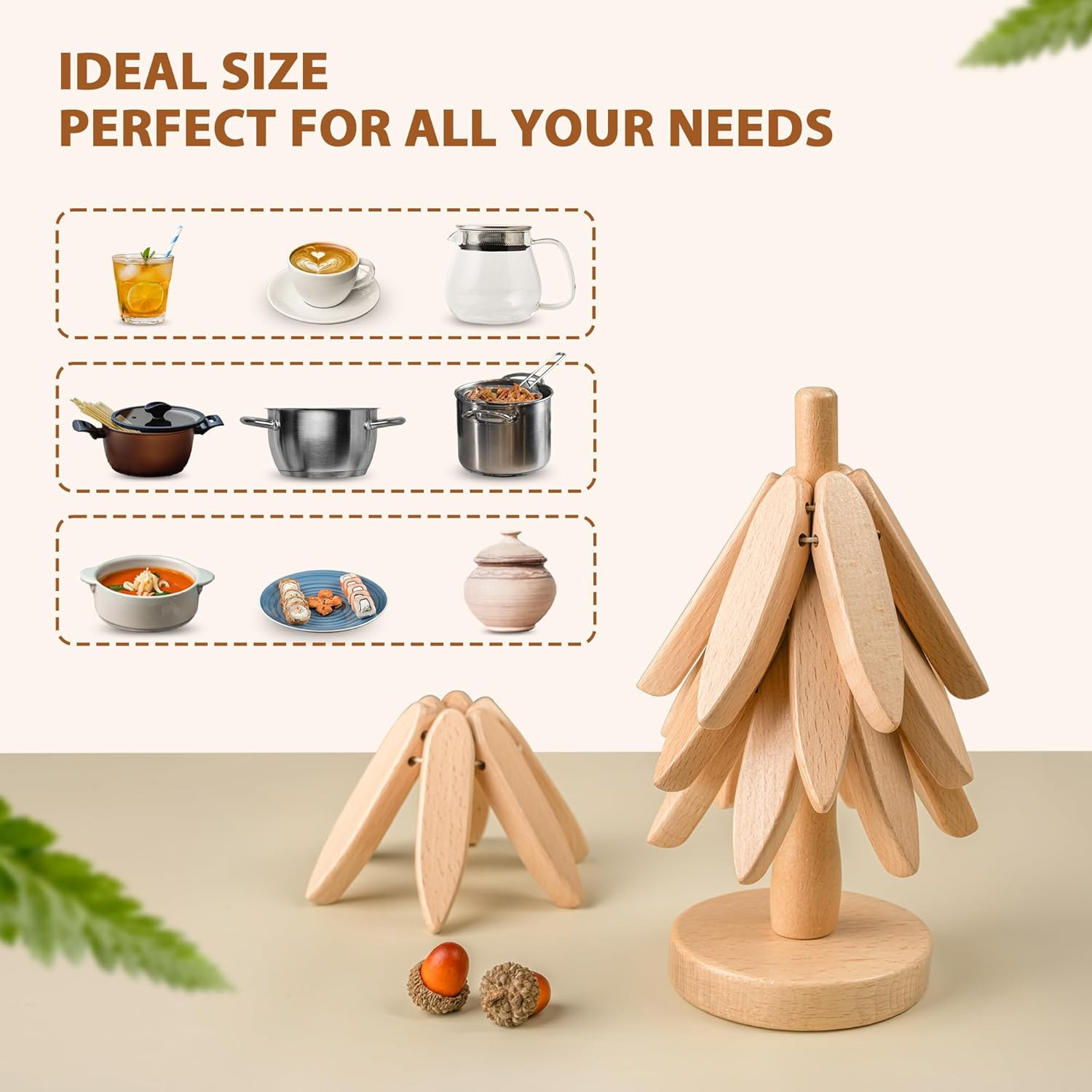 Cross-border foreign trade solid wood Christmas tree coasters, tree heat insulation pads, placemats, high-end style, ins wooden ornaments, creative heat-resistant table MATS, P52 Specification image