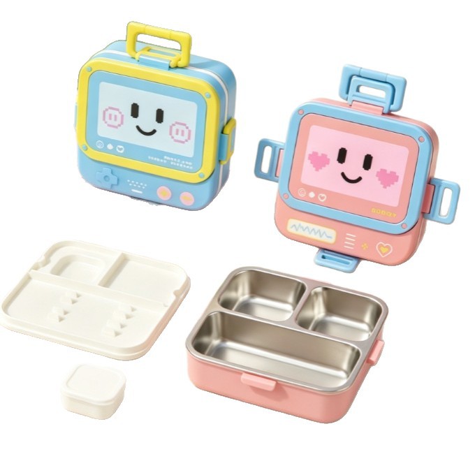 baby lunch box Cartoon robot Stainless steel children's compartments Lunch box Portable bento box Item Picture