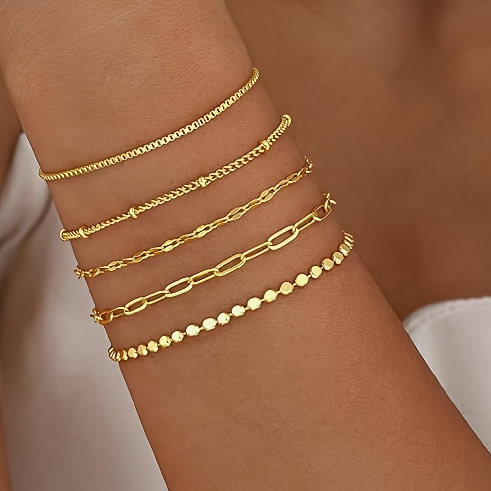 Amazon 5-piece bracelet set, European and American cross-border metal Figaro chain women's bracelet set, fashionable and simple bracelet full figure