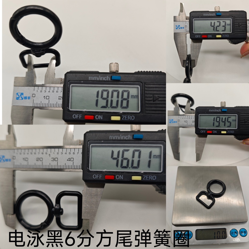 6-point square tail open spring buckle, round hanging buckle, luggage hardware accessories, bag strap hanging ring, hook buckle, hardware spring buckle Specification drawing