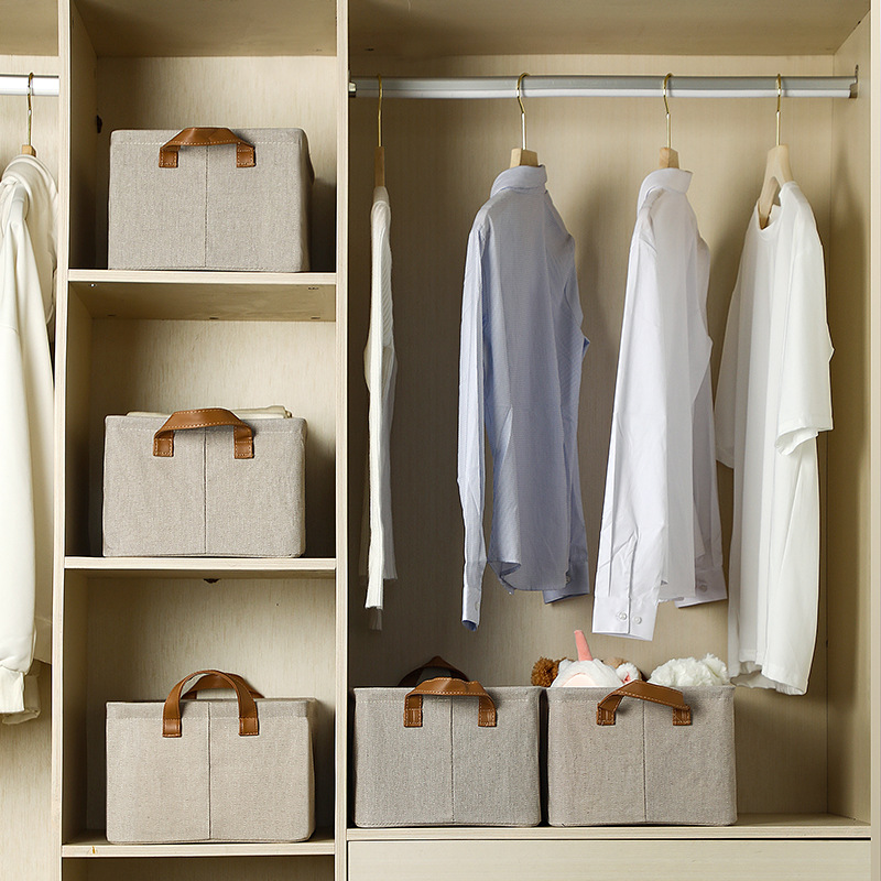 Loulan storage box, lidless leather herringbone pattern organizing box, pp board storage box for pants and clothes, foldable for storage Application Scenario