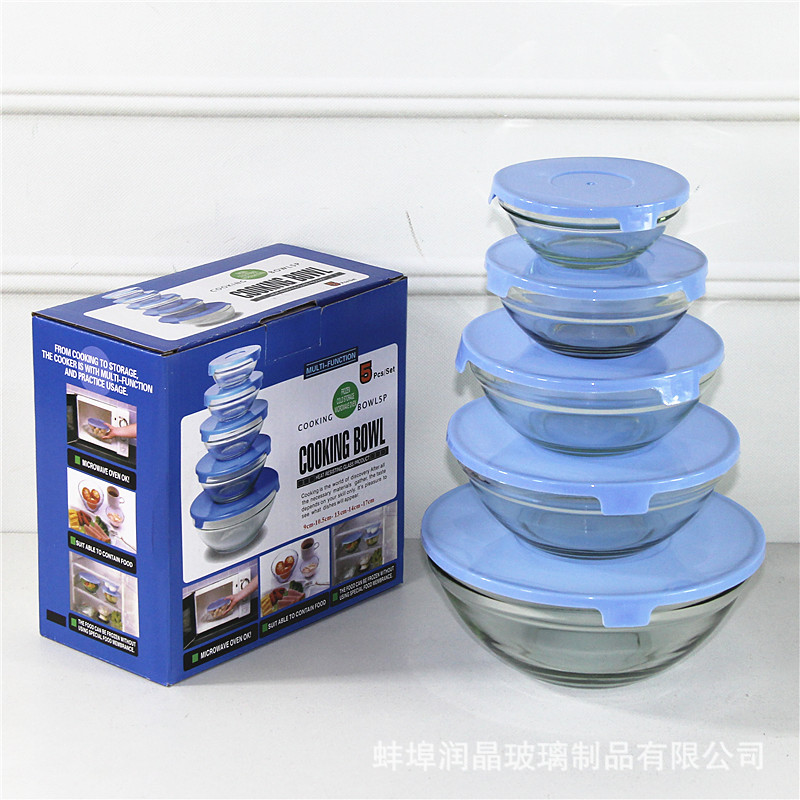 Household glass bowl set, food-grade thickened with lid, 808 fresh-keeping bowl, high appearance level, large-capacity bowl, transparent soup bowl