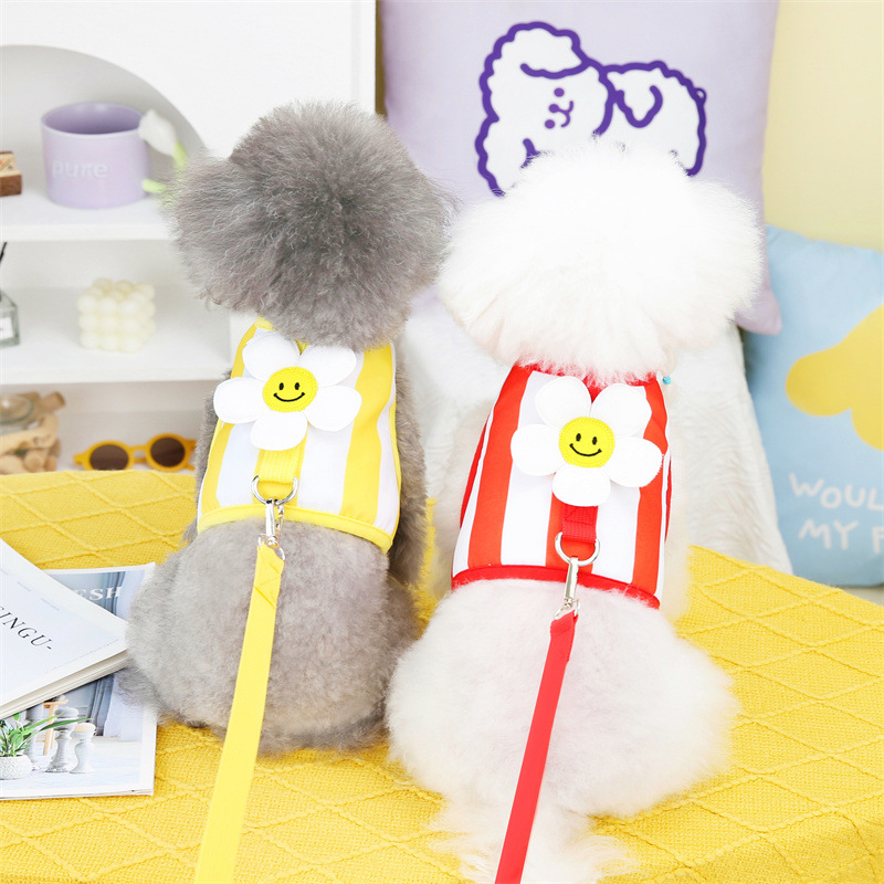 23新款春夏户外遛狗居家休闲条纹太阳花绣花胸背带牵引绳跨境直发