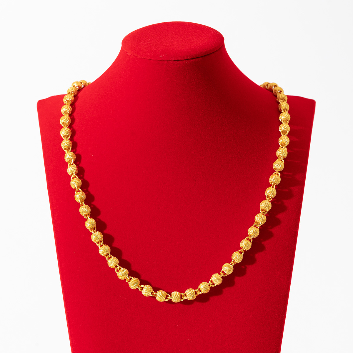 跨境男士铜镀金项链霸气高级感实心个性菠萝珠磨砂拉丝批发项链潮