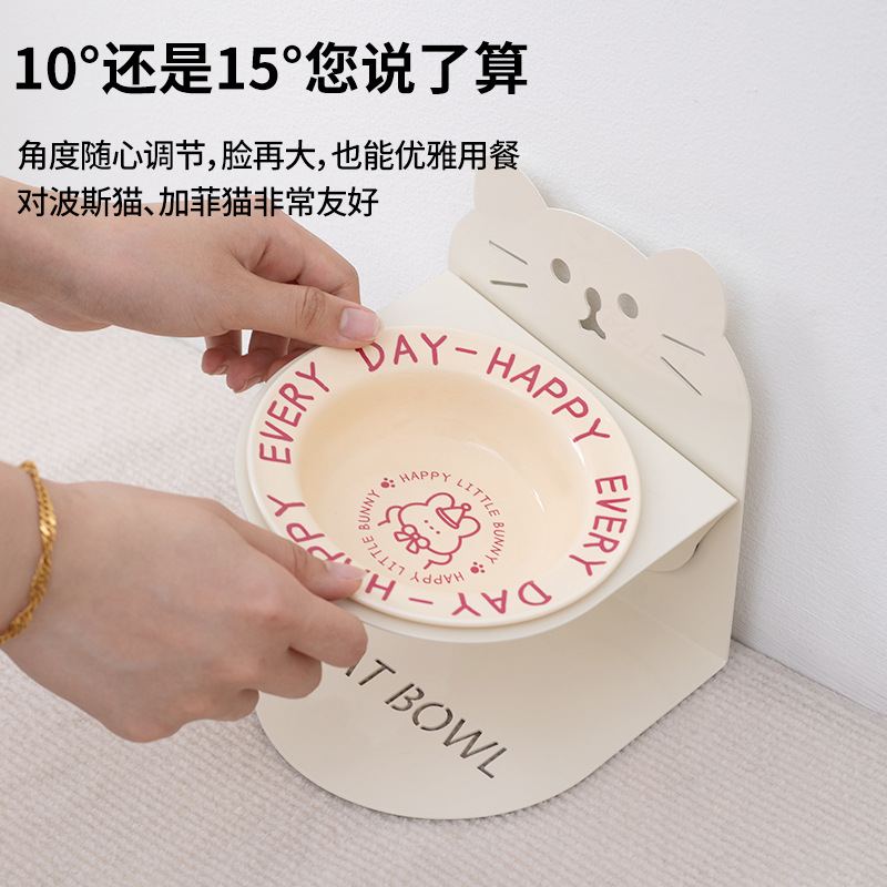 Ceramic high-legged bowl, magnetic suction detachable, pet cat bowl, cat and dog bowl, cervical vertebrae protection to prevent spilling, food and drinking water slanted bowl Specification image