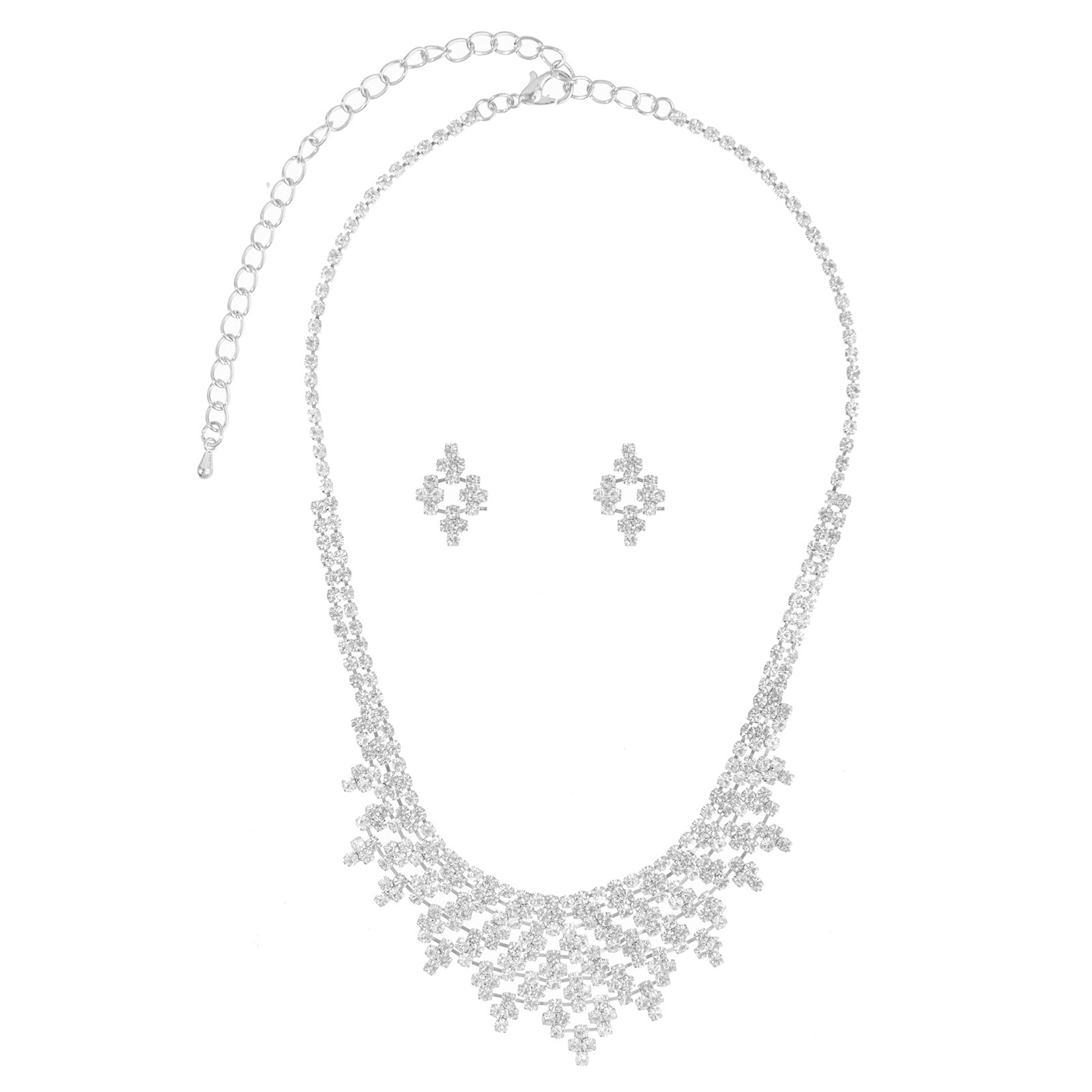 Amazon Cross-border Creative hollowed-out cross rhinestone necklace Earring set, high-end and fashionable style, full diamond design sense accessories, banquet and party accessories Item Picture