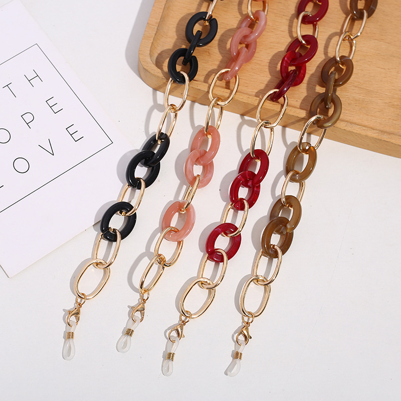 时尚亚克力眼镜链UV金电镀脖链 多色可选热销拼接项链 防滑口罩链