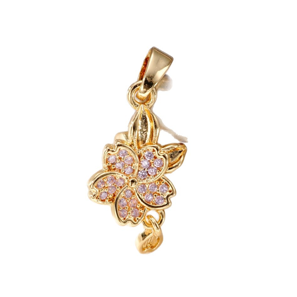 Copper-plated 18k high color retention, zirconium-inlaid flower hollow pendant bracelet, pearl necklace, clasp, DIY jewelry accessory Item Picture