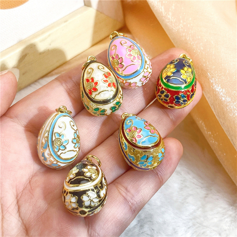 A popular copper-inlaid zircon oil dropper pattern balloon teardrop-shaped egg dinosaur egg exquisite painted accessory in Europe and America Specification image