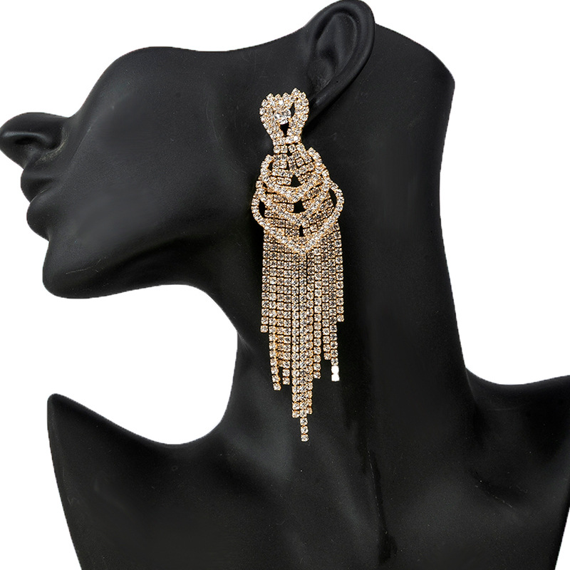 Cross-border European and American multi-layer heart-shaped  tassel earrings, trendy, individual, exaggerated and luxurious pendant , women's long style and elegant earrings manufacturer wholesale thumbnail
