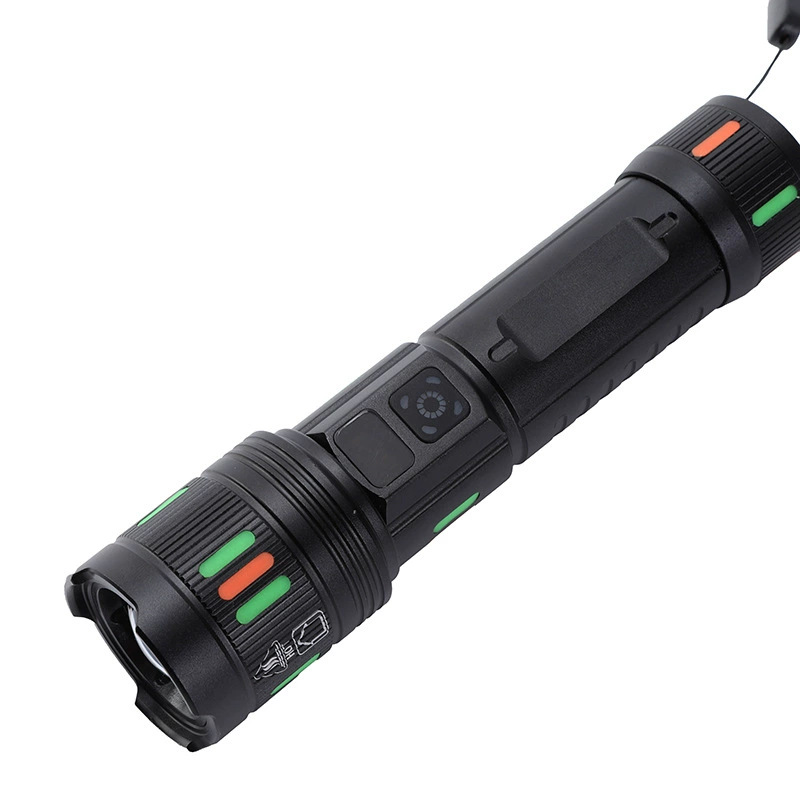 The new cross-border high-intensity zoom multi-functional flashlight Type-C rechargeable fluorescent electric whitening laser LED flashlight Specification image