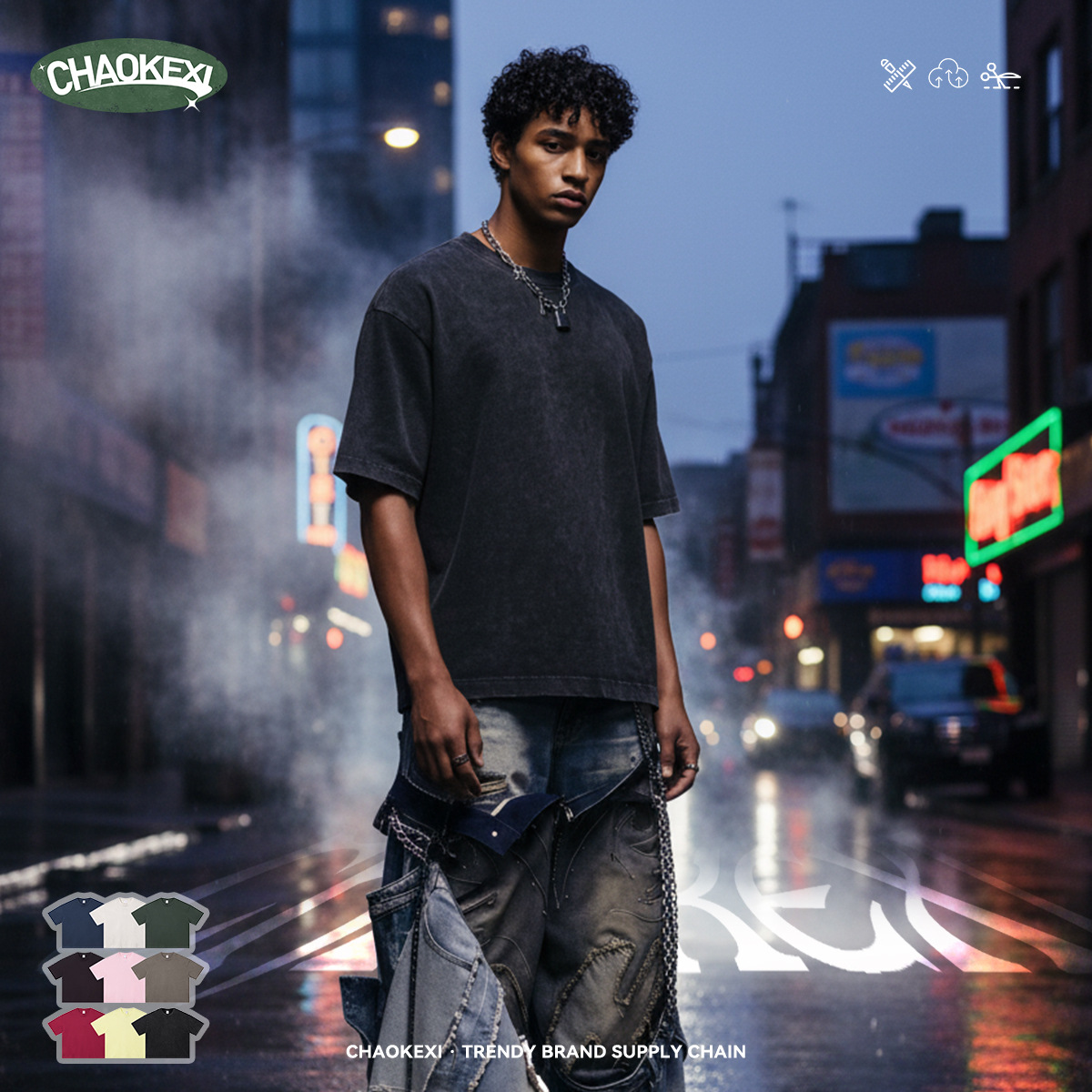 New pure cotton American-style solid-color youth T-shirt for men, 280g washed and aged trendy short-sleeved top custom-made details Picture