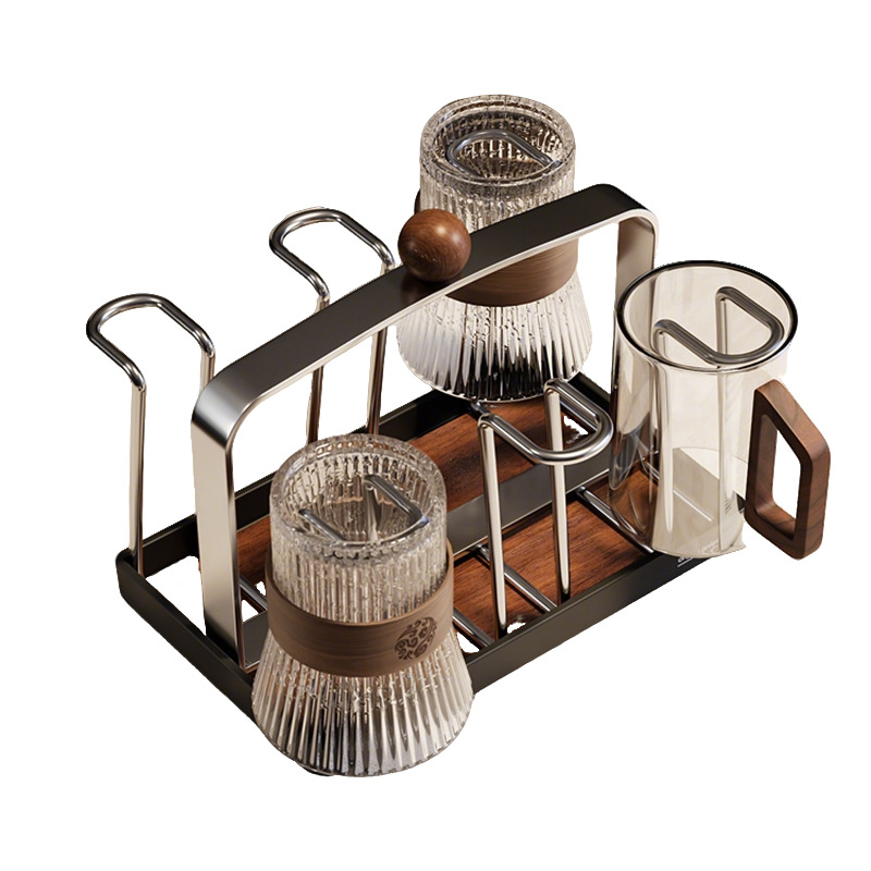 Stainless steel draining cup holder, Chinese-style home living room dining table surface water tea cup, mug coffee cup storage rack Item Picture