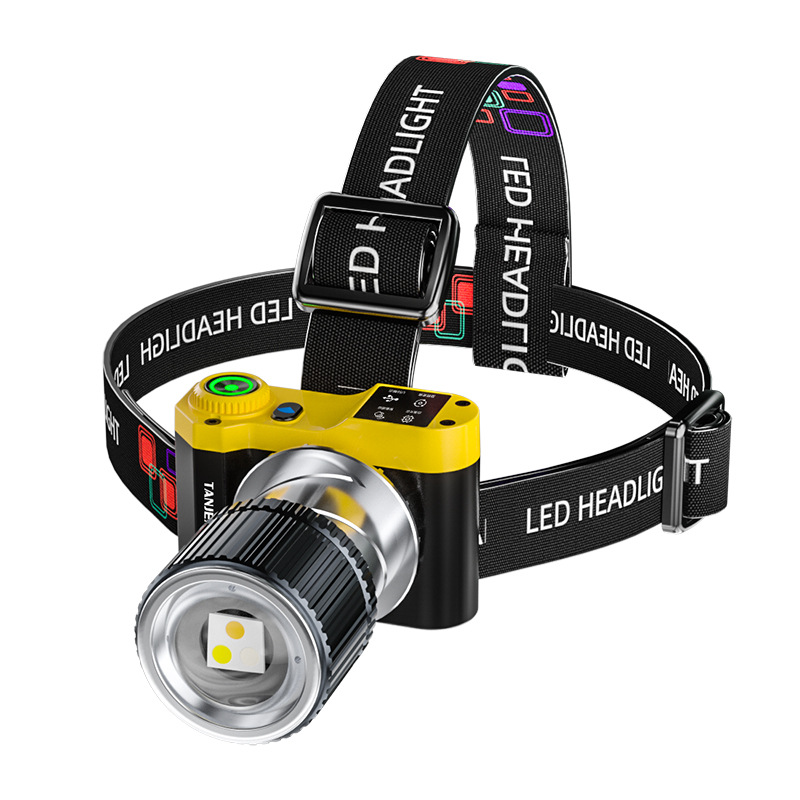 White light, yellow light, blue light headlamp, strong charging, ultra-bright head-mounted outdoor flashlight, sensor fishing light