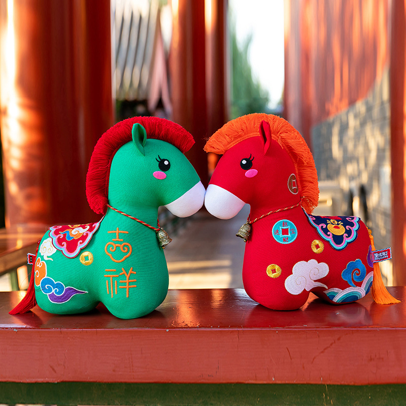 2026年马年吉祥物公仔国潮民俗花布马玩偶布艺马娃娃毛绒玩具礼物