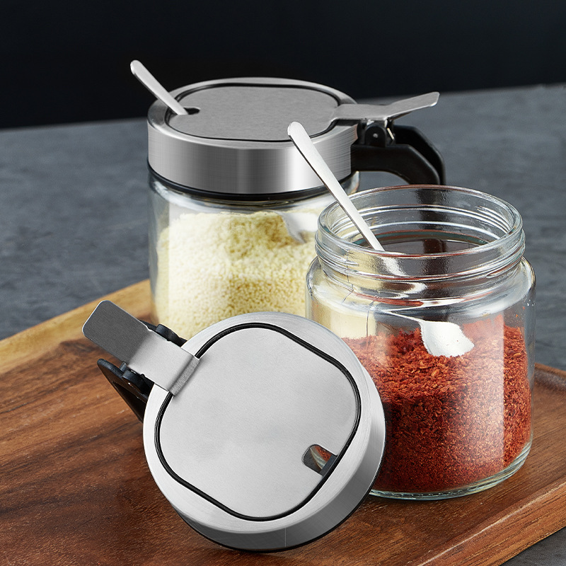 High-end kitchen seasoning box, salt shaker, seasoning jar, glass seasoning bottle, household seasoning jar storage box combination set Specification image