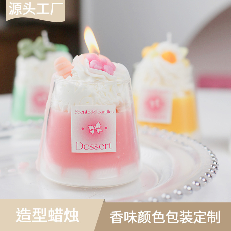 奶油饮品玻璃杯大豆蜡香薰蜡烛批发氛围感香氛创意手工礼物造型蜡