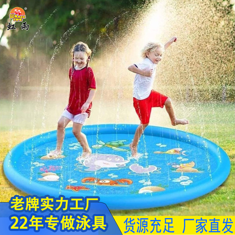 工厂批发零售170CM大白鲨喷水垫儿童户外娱乐戏水池充气海喷水池产品图