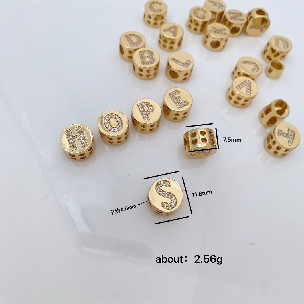 26-letter perforated bracelet, large hole bead bracelet accessory, necklace bead DIY micro-inlaid zircon copper jewelry accessory details Picture