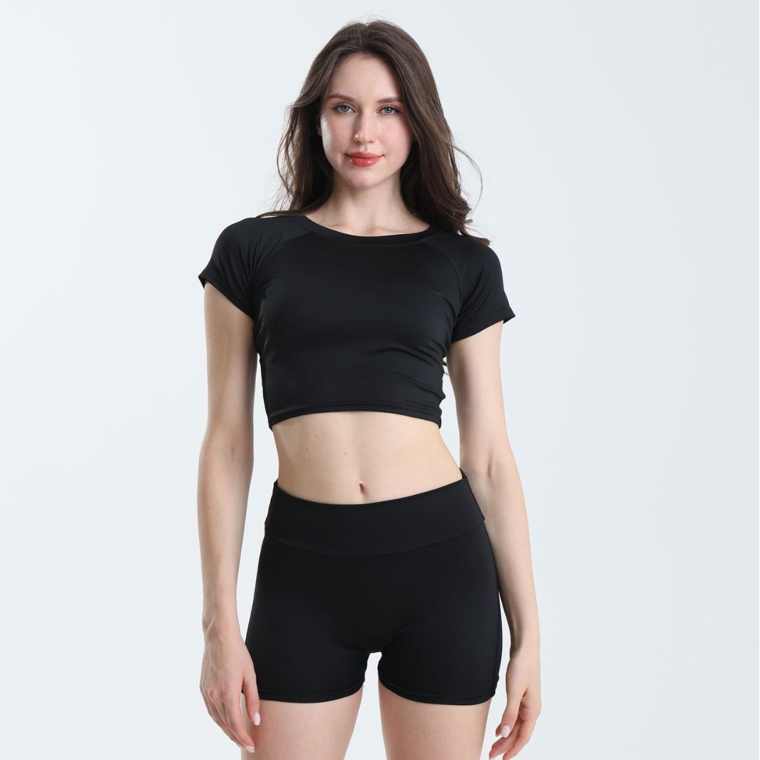 Cross-border European and American sports yoga wear set, Pilates yoga top, high-waisted tight hip-lifting pocket yoga shorts Application Scenario