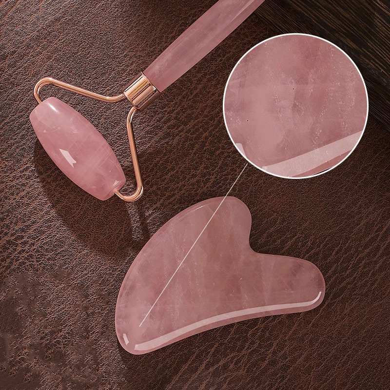 Rose quartz roller gua sha board, beauty tools, folding makeup mirror, hair clippers, LED small mirror Application Scenario