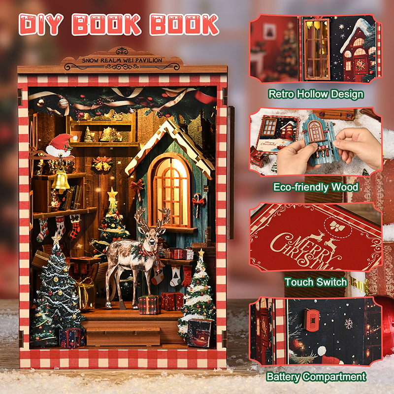New Christmas diy house model house, Snow Mirror Micro Pavilion bookstand, creative gift, handcrafted assembly DIY log cabin Specification image