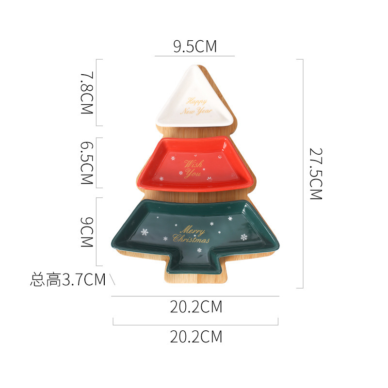 Nordic Christmas tree-shaped ceramic dried fruit plate, snack plate, creative Christmas-style tableware, rotatable display plate with tray Application Scenario
