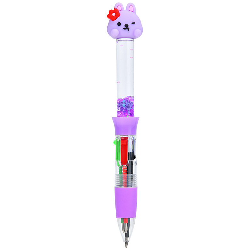 Cartoon flowing sand small four-color pen student stationery, cute and creative multi-color ballpoint pen, colorful press pen student supplies Item Picture