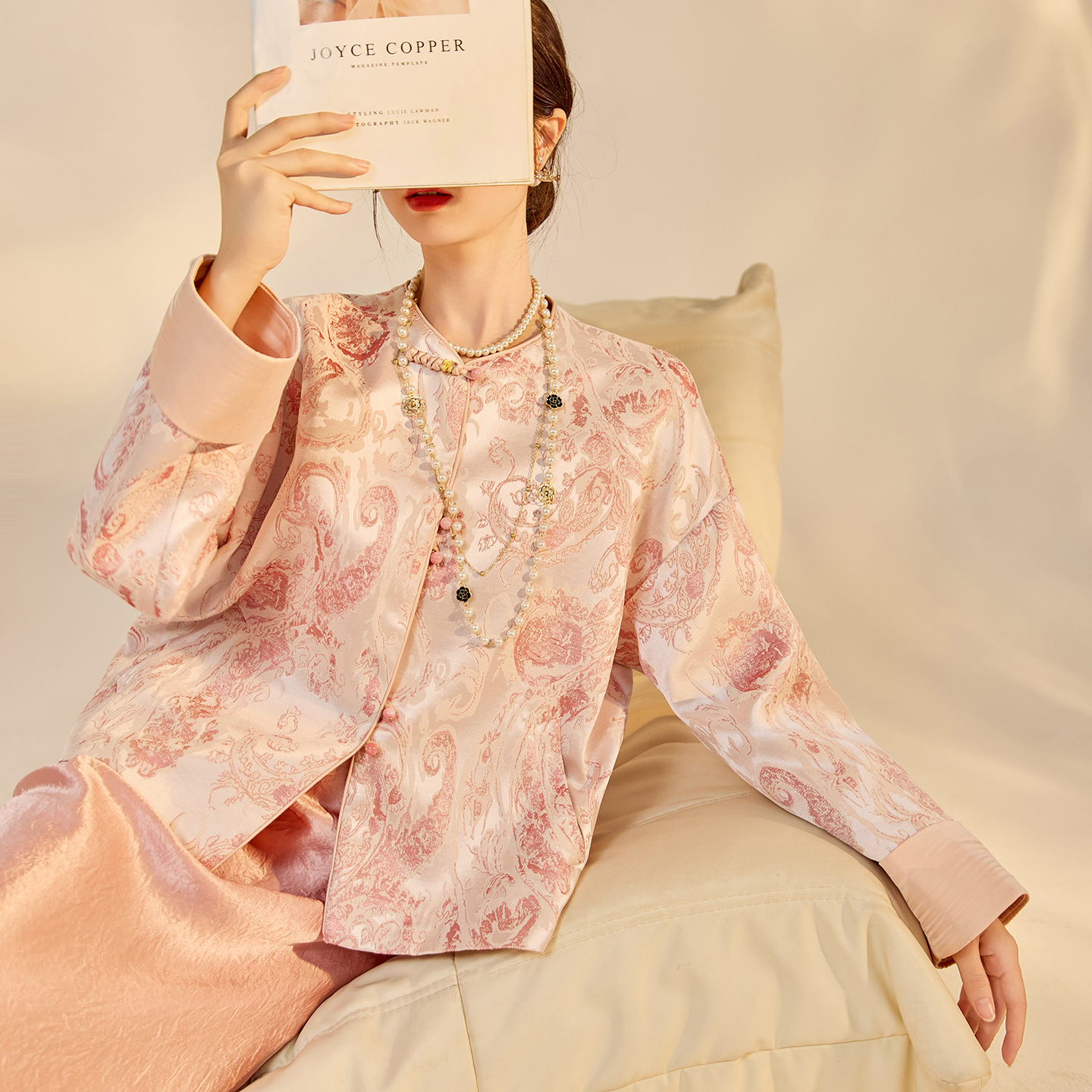 新中式外套女2025秋冬新款肌理提花高级感盘扣国风棉服 N9025