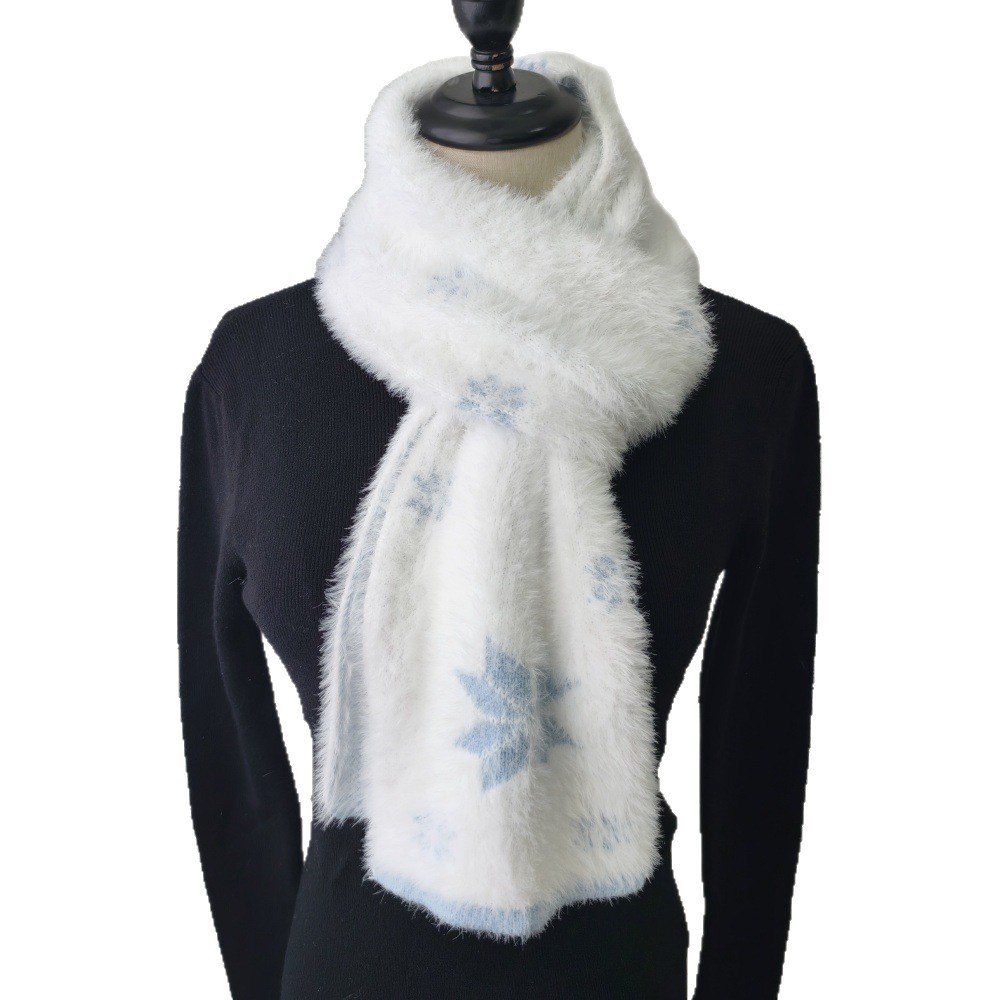 One-piece consignment original 2025 new style snowflake imitation mink fur scarf for girls, cute and sweet Japanese school style, warm and fluffy scarf, wholesale from street stalls Item Picture