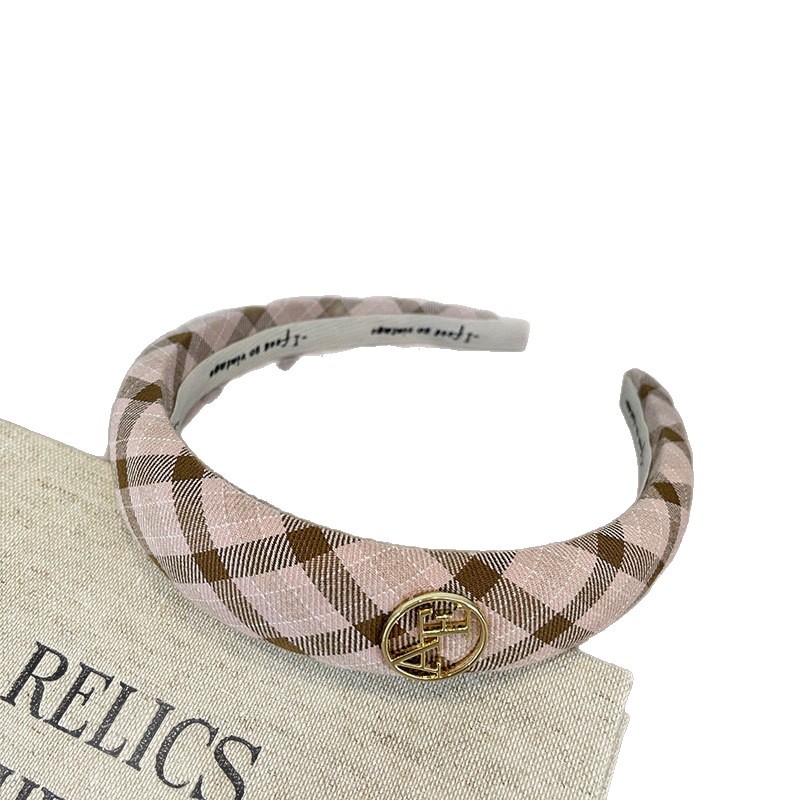 New Korean-style checkered floral sweet hairband, handcrafted fabric, versatile for girls, high headband, hairpin, hair accessory for girls Item Picture