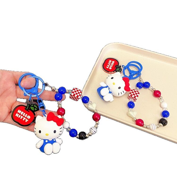 Genuine Sanlio KT cat bead chain figurine keychain pendant, cute mobile phone chain schoolbag, girls' pendant supply Item Picture