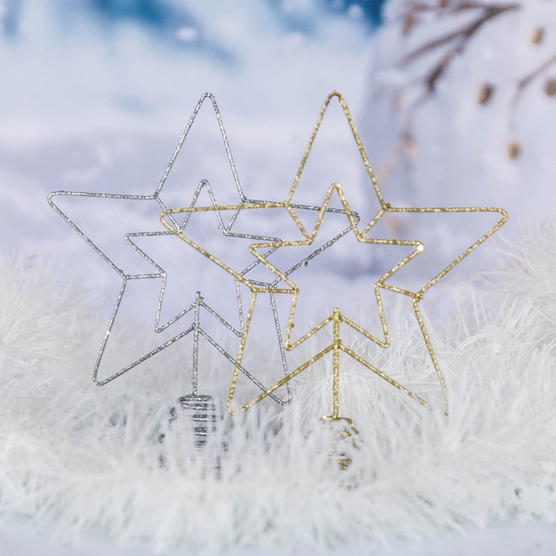 Cross-border Christmas tree top star decoration ironwork three-dimensional five-pointed star bright pink Christmas decoration star top ornament details Picture