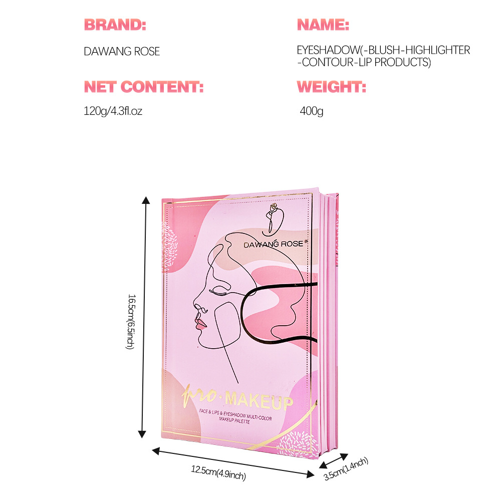 DAWANG ROSE Book Multi-Color Eyeshadow Palette, Eyeshadow Blush, Contouring Lip Mud All-in-one Comprehensive Makeup Palette Item Picture