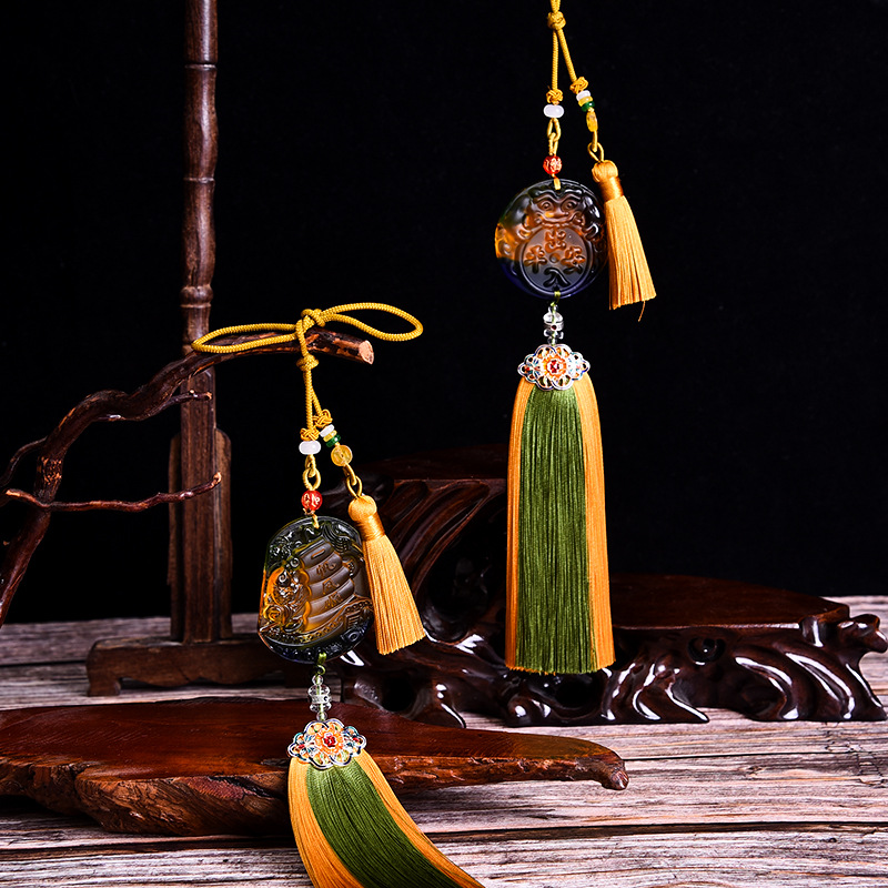 出入平安双拼穗琉璃车挂国风后视镜高档汽车挂件汽车用品吊坠饰品                              