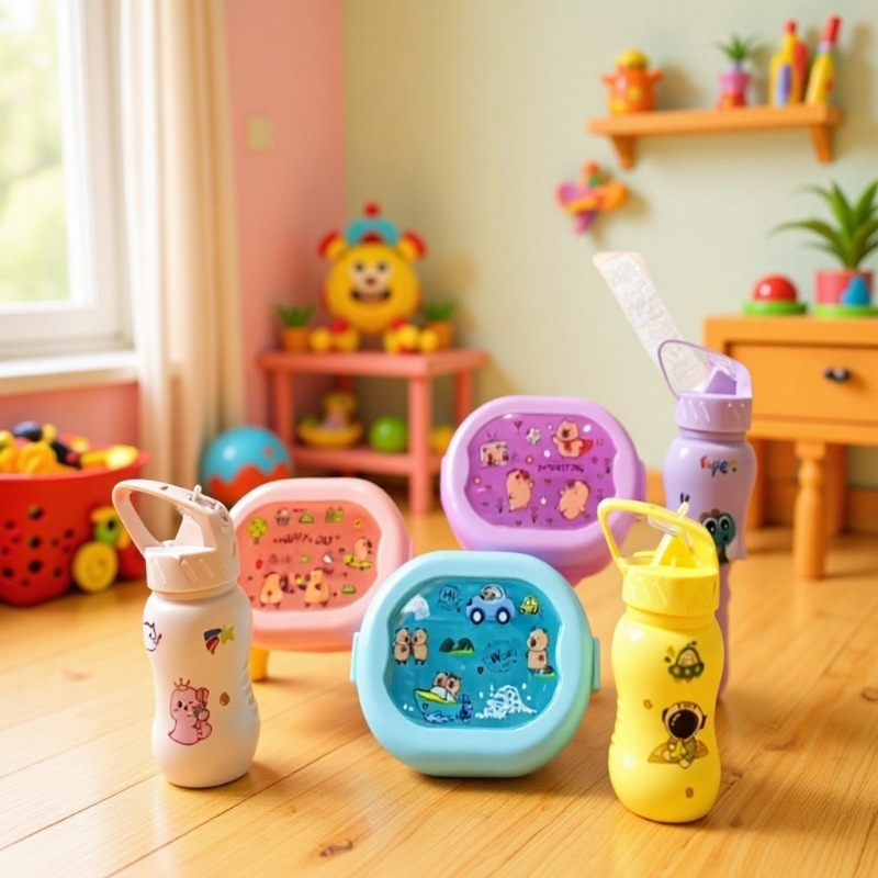 热销款学生卡通便当盒水壶饭盒套装卡皮巴拉分格款带餐具饭盒野餐