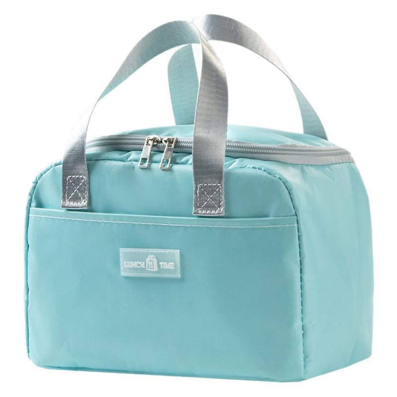 饭盒袋韩版手提儿童午餐包多功能纯色牛津布防水上班族保温袋白底实物图